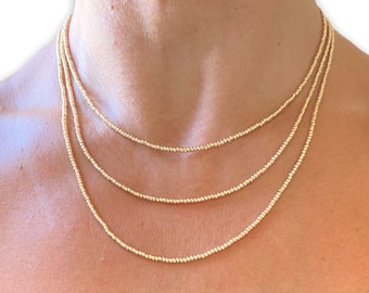 Gold Bead Necklace, 2mm Gold Ball Beaded Necklace, Dainty Gold Necklace, Minimalists Necklace Jewelry, Choker Necklace, Gold Bead Jewelry