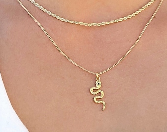 Gold Snake Pendant Necklace, Dainty Snake Necklace, Minimalist Snake Jewelry, Gift for Her, Gold Snake Necklace, Snake Charm Necklace Gold