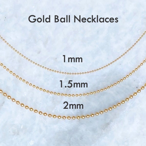 Gold Ball Chain Necklace, Silver Ball Chain Necklace, Gold Beaded Necklace, Bead Chain Necklace, Dainty Necklace, 1mm 1.5mm 2mm Ball Chain