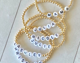 Gold Bead Name Bracelet, 14K Gold Filled Beaded Name Bracelet, Personalized Gift, Custom Bead Bracelet, Gift for Mom, Mother, Sister, Friend