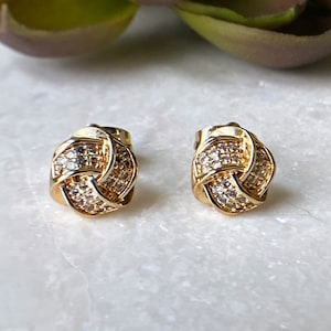 Love Knot Earrings, Gold Knot Earrings, CZ Knot Studs, Dainty Gold Earrings for Women, Gifts for Mom, Pave Knot Stud Earrings, Gifts for Her