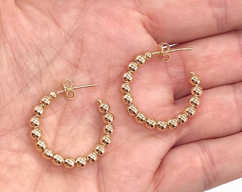 Gold Beaded Hoop Earrings, Dainty Gold Bead Hoop Earrings, Gold Ball Hoops, Gold Filled Earrings, Trending Hoop Earrings, Gifts for Her,