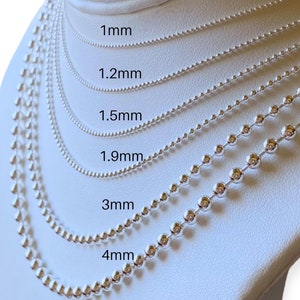 Silver Ball Necklace, Ball Chains Sterling Silver 1mm, 1.2mm, 1.5mm, 1.9mm, 3mm, 4mm, Ball Chain Necklaces, Silver Chains Men Women