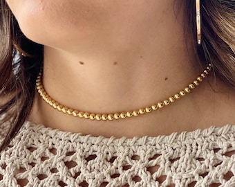 5mm Gold Bead Necklace, Chunky Ball Chain Layering Choker, Statement Jewelry