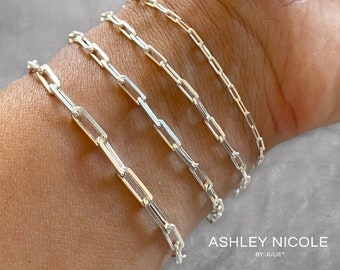 Silver Paperclip Bracelets, Minimalist  Silver Bracelets for Women, Silver Paper Clip Chain Bracelets, Sterling Silver Jewelry Gifts for Her