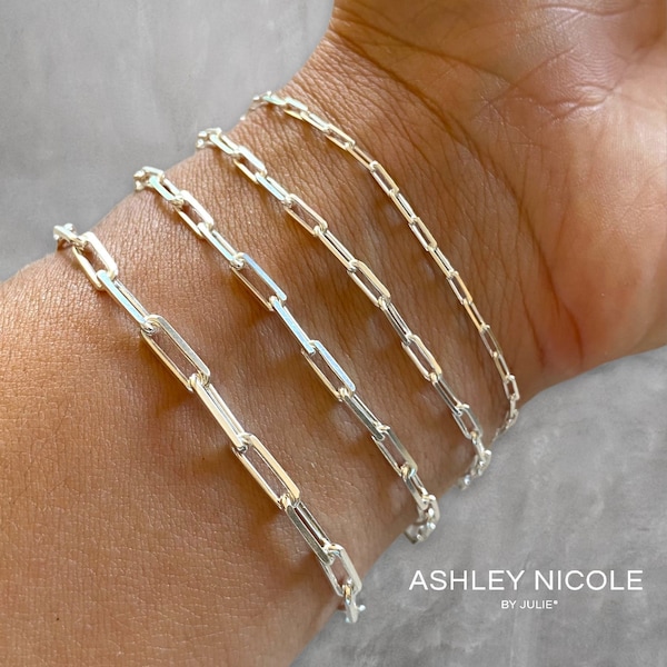 Silver Paperclip Bracelets, Minimalist  Silver Bracelets for Women, Silver Paper Clip Chain Bracelets, Sterling Silver Jewelry Gifts for Her