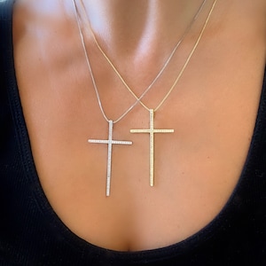 Large CZ Cross Necklace, Bold Pendant, 18K Gold or Rhodium, Statement Cross