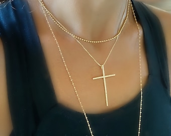 Large Cross Necklace, Cross Necklace, Diamond CZ Cross Necklace, Gold Cross Necklace, Minimalist Cross Pendant, Cross Jewelry Gift for Her