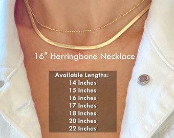 Gold Herringbone Necklace, Elegant Flat Snake Chain Necklace for Women and Men, Adjustable Necklace from Choker Necklace to Long Necklace