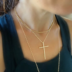 Large Cross Necklace, Cross Necklace, Diamond CZ Cross Necklace, Gold Cross Necklace, Minimalist Cross Pendant, Cross Jewelry Gifts for Her