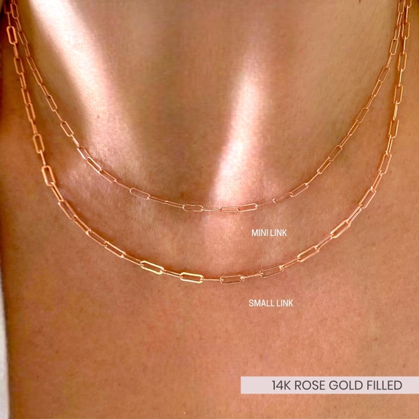 Paperclip Chain in 14K Rose Gold Filled, Dainty Paperclip Necklace, Minimalist Chain Necklace, Layering Chains Trendy Jewelry Gifts  for Her