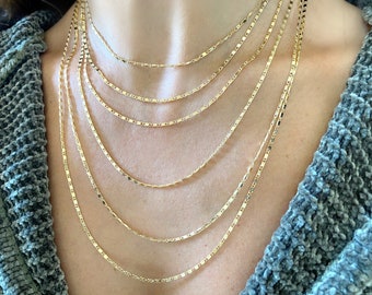 Gold Mirror Chain Necklace, Shimmering Gold Oval Chain, Dainty Gold Necklace, Mirror Link Valentino Chain, Jewelry Gifts, Bridesmaids Gifts