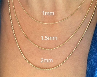 Gold Bead Chain Necklace, Gold Filled Ball Chains for Women Men, Gold Ball Chain Necklace, Gold Bead Ball Necklace, Dog Tag Ball Chain, Gift