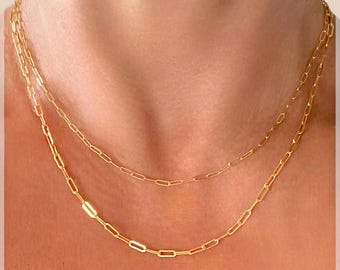 Gold Paperclip Chain Necklace – 14K Gold Filled, Dainty Mini & Small Link Options