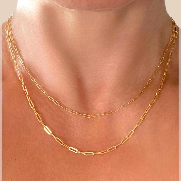 Gold Paperclip Chain Necklace – 14K Gold Filled, Dainty Mini & Small Link Options