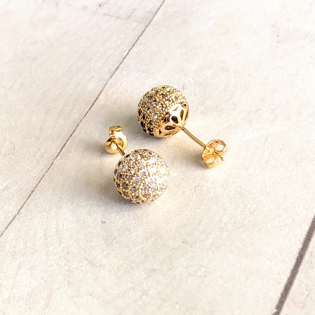 Pave Ball Stud Earrings Glitter Ball Studs Sparkle Pave Etsy