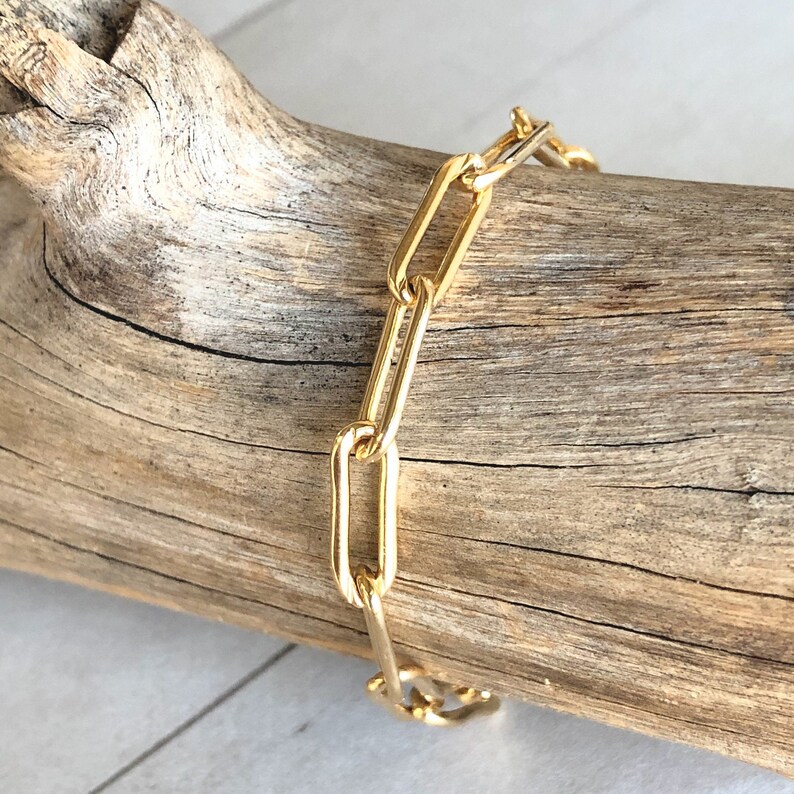 Gold Link Bracelet Paperclip Bracelet Gold Paperclip Etsy