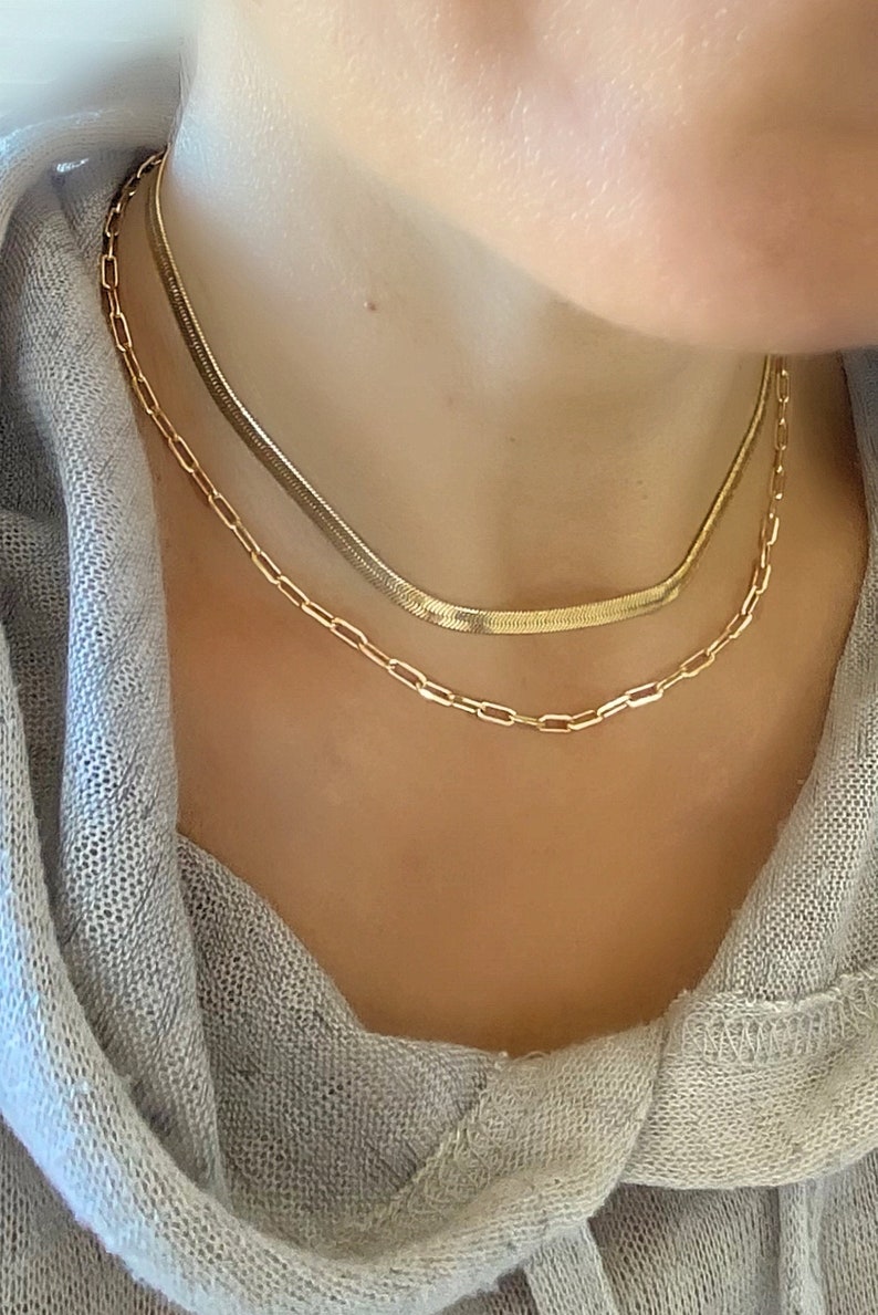 Gold Herringbone Necklace 4mm Gold Filled Herringbone Flat Etsy