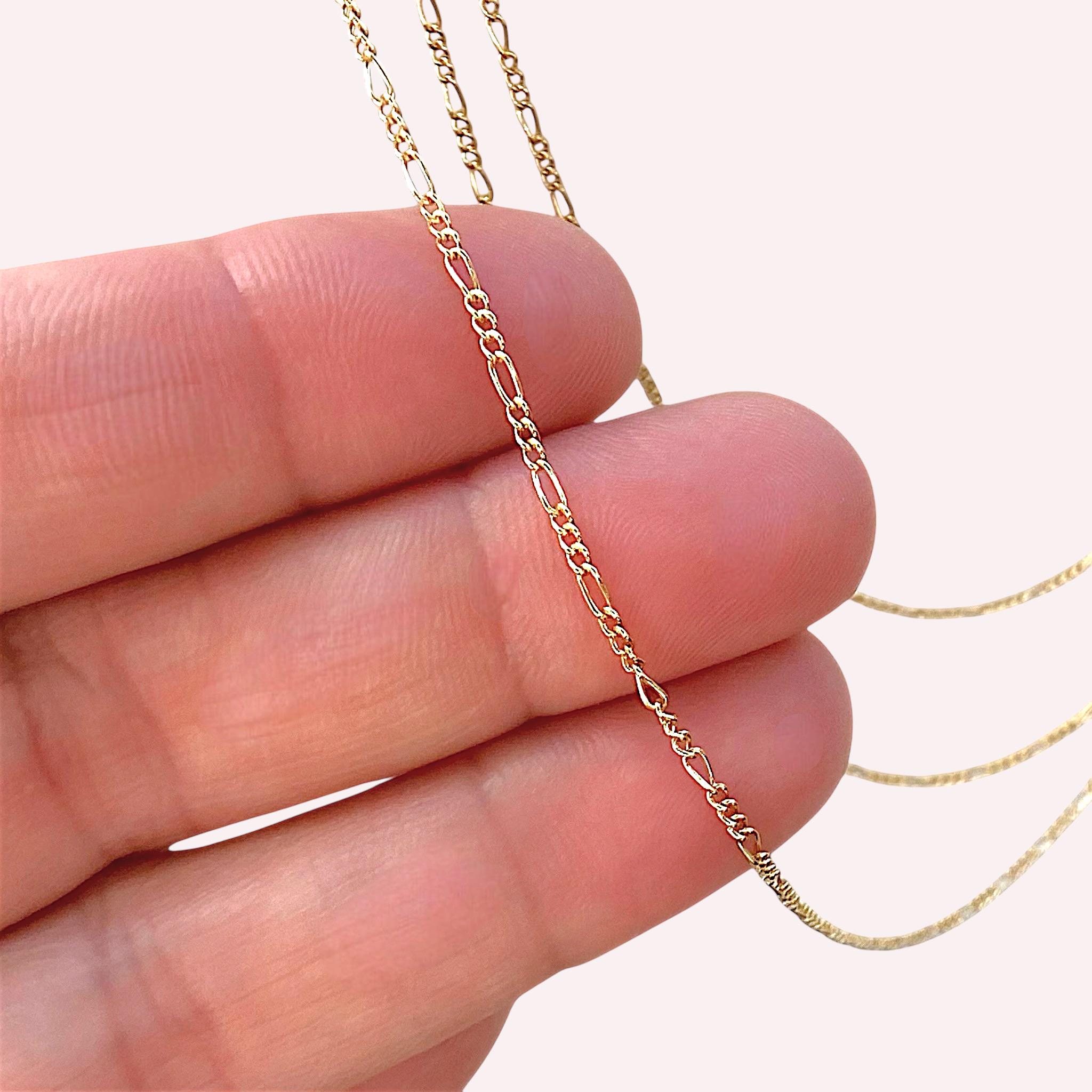 14K Gold Filled Figaro Chain Necklace – Dainty 1.5mm Chain, Custom Length 15”-20”, Real USA Gold Filled, Everyday Minimal Jewelry