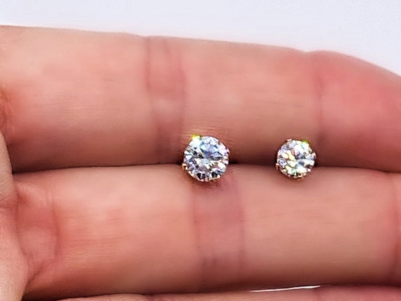  Everyday Gold Filled CZ Diamond Stud Earrings - Tiny Wedding  Zircon Post Earrings for Bride and Bridesmaid - Size 3mm : Handmade Products