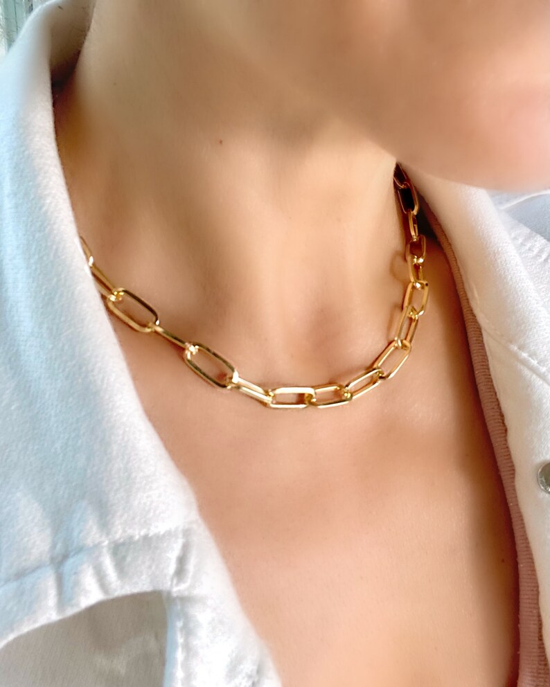 Paperclip Necklace Large Link Necklace Gold Paperclip Chain Etsy