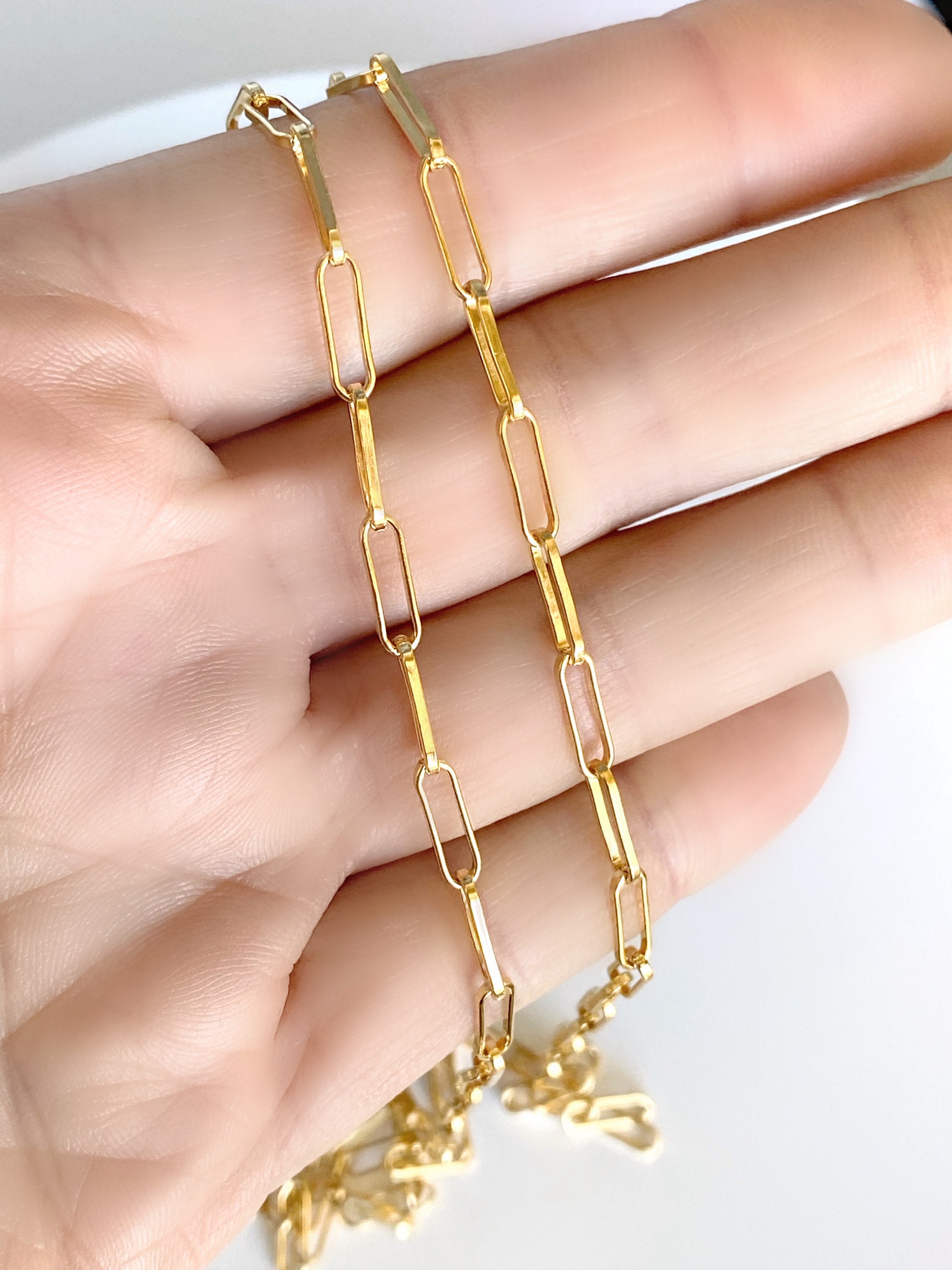 14K Gold Filled Paperclip Chain Bracelet Paperclip Link Etsy