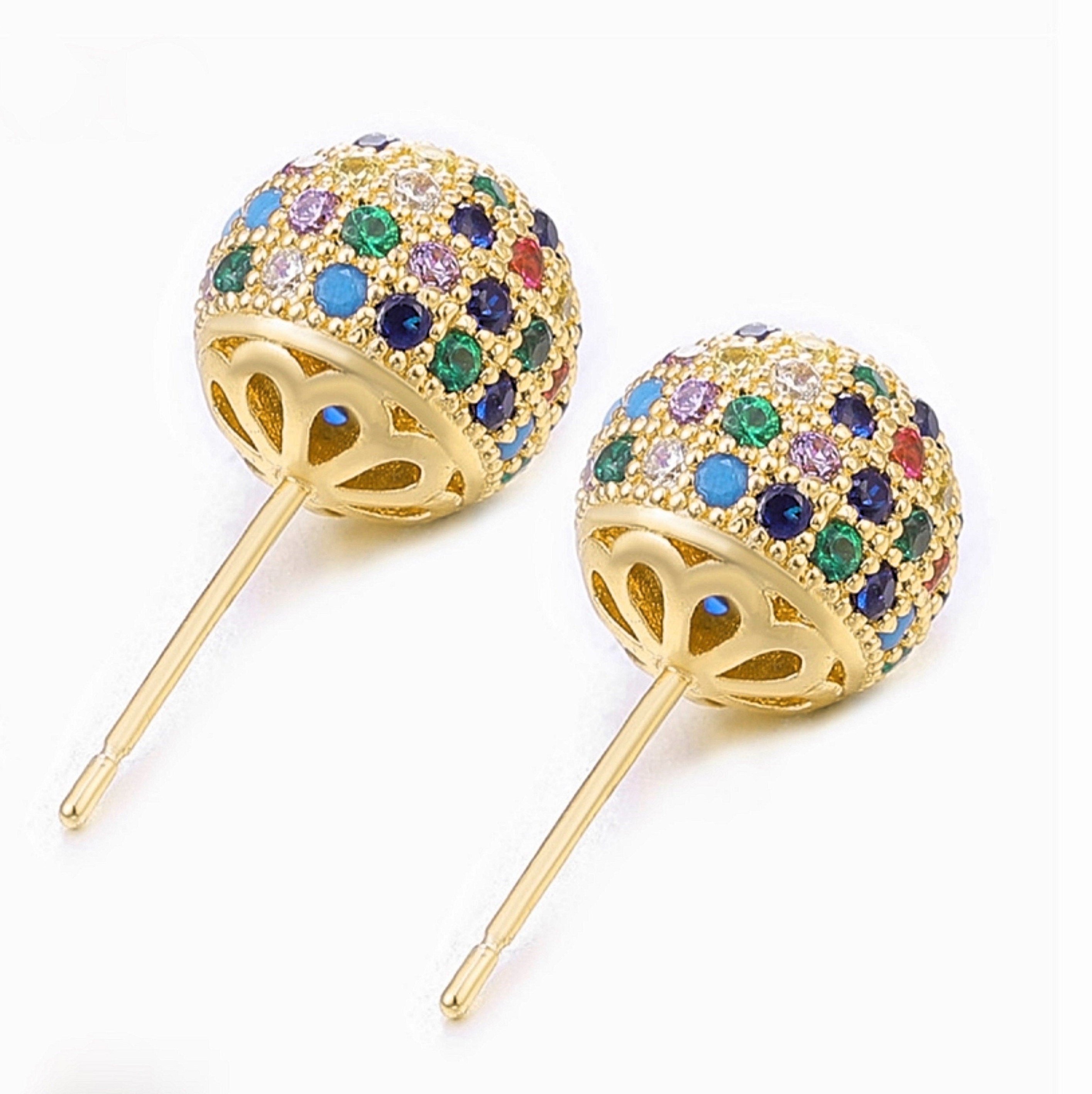 Pave CZ Diamond Ball Studs Pave Ball Earrings Glitter Disco | Etsy