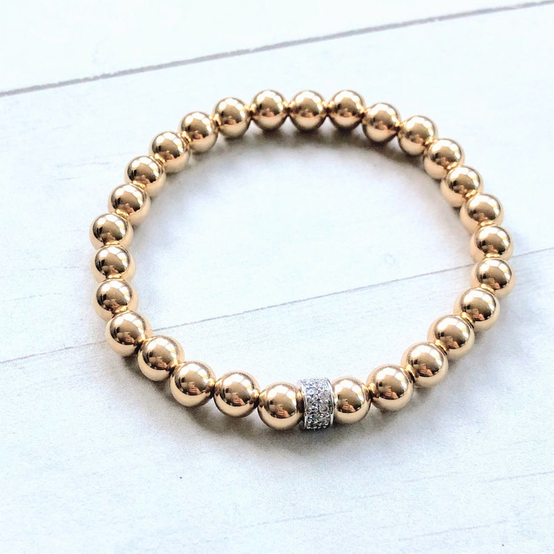 No Tarnish 14K Gold Bead Bracelet Gold Filled Stretch Fit Etsy