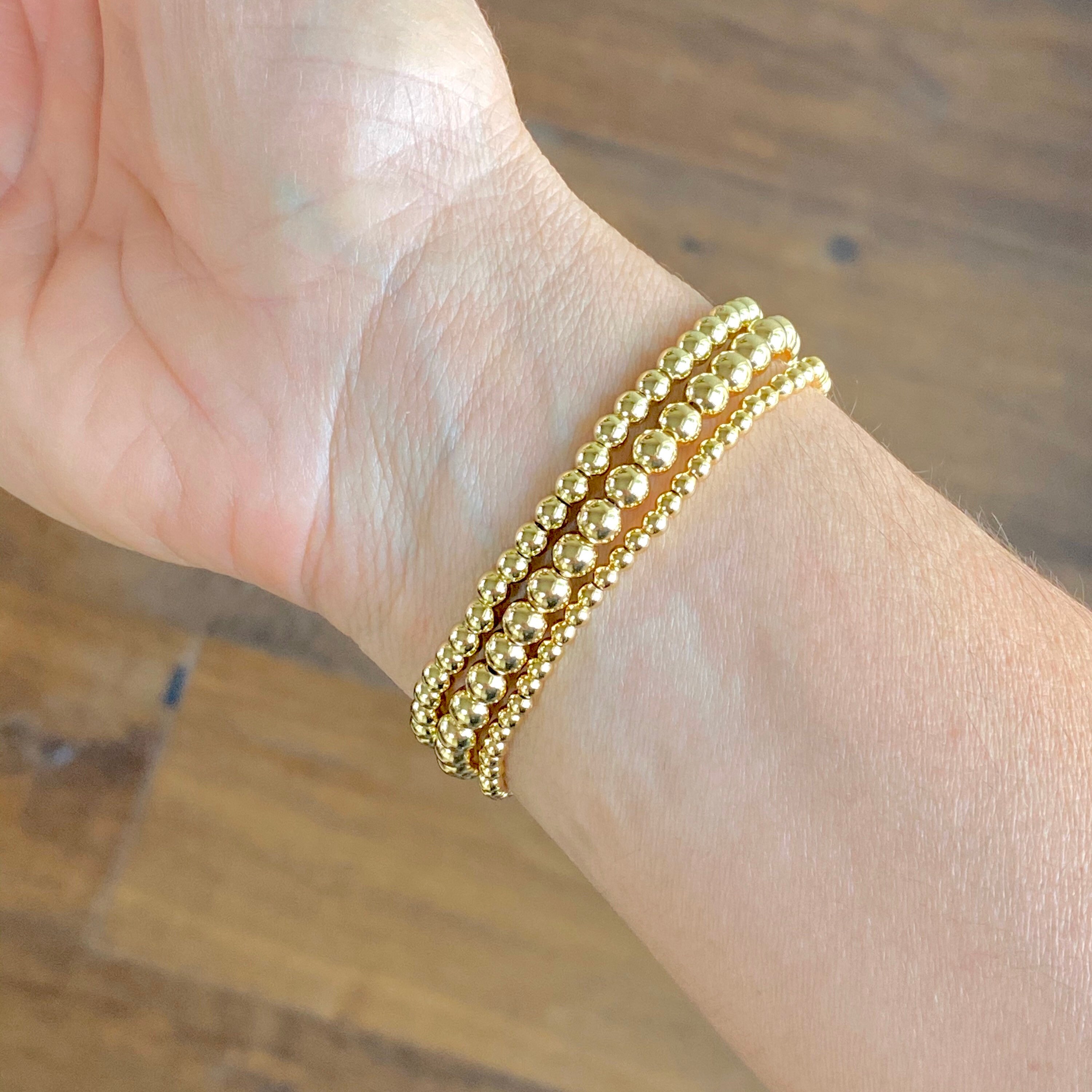Gold Beaded Bracelets Gold Bead Elastic Bracelets Gold Bracelet