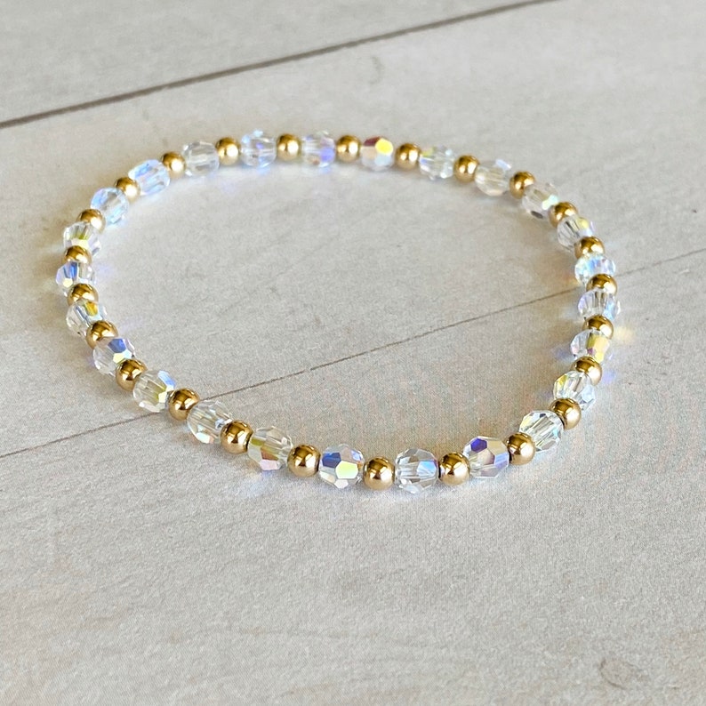 Gold Beaded Swarovski Crystal Bracelets 14K Yellow Gold Ball Etsy