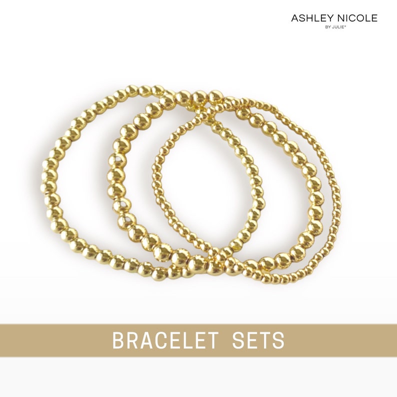 Gold Bead Bracelet, Gold Beaded Bracelet Stack, Gold Ball Bracelet, Bracelet Gold Beads, Stack of Gold Bracelets, Women's Bracelet Sets Gold image 10