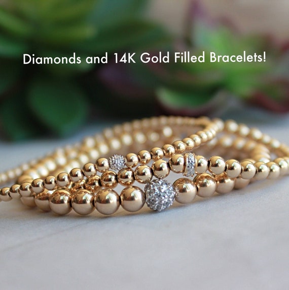 14K Gold Plated Beads Bracelet Gold Bracelet Beads Bracelet Stacked  Bracelet Bridesmaids Gifts Birthday Gift Women Bracelets 