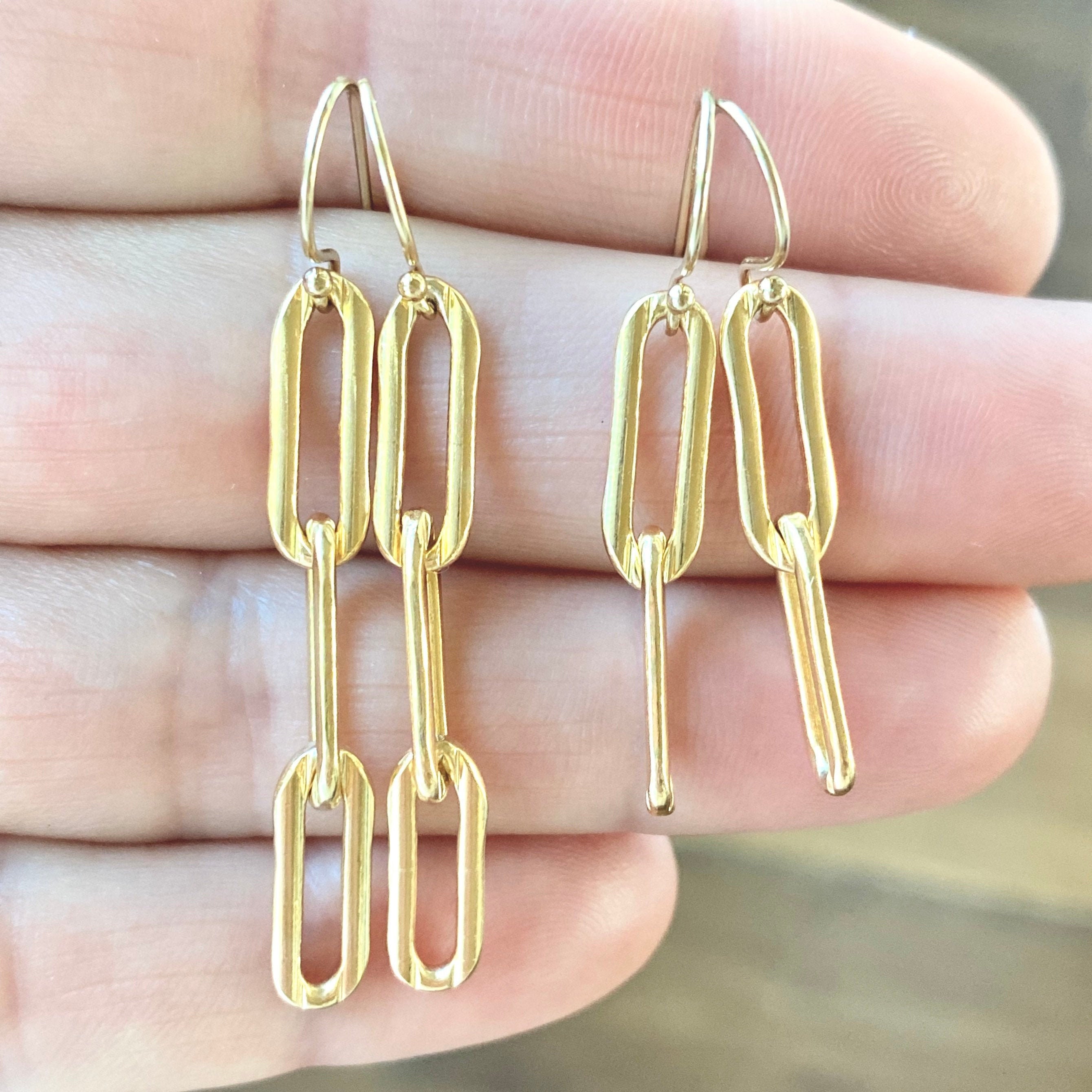 Paperclip Chain Link Earrings Gold Paperclip Earrings 14K Etsy.de