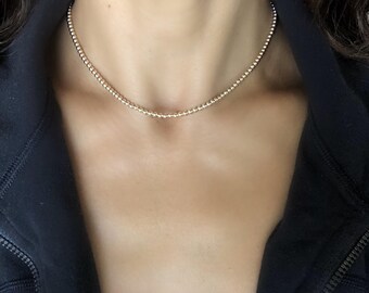 Gouden kralenketting, minimalistische sieraden voor dames, 14K gouden afwerking kralenketting, gouden choker ketting, sierlijke gelaagdheid kettingen voor dagelijks gebruik