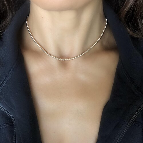 Gold Bead Necklace Choker 14K Gold 