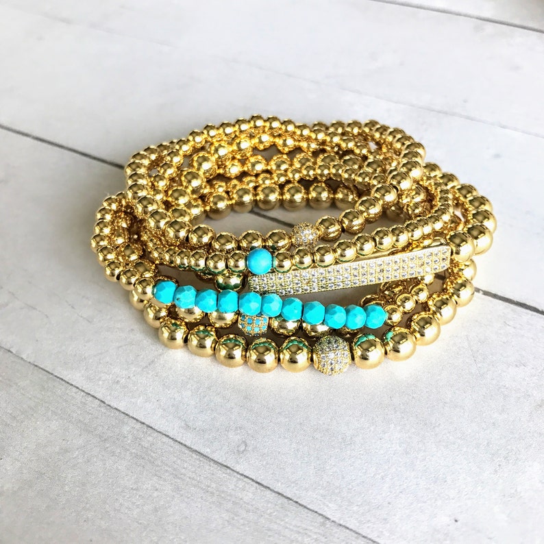 Gold Beaded Ball Bracelet Shiny Round Metal Bracelet 14K Etsy