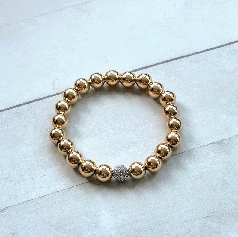 No Tarnish 14K Gold Bead Bracelet Gold Filled Stretch Fit Etsy