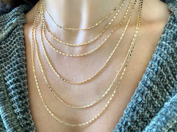 Gold Mirror Chain Necklace, Shimmering Gold Oval Chain, Dainty Gold Necklace, Mirror Link Valentino Chain, Jewelry Gifts, Bridesmaids Gifts