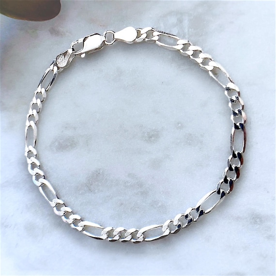 925 Sterling Silver Figaro Bracelet 4mm Flat Figaro Chain for Men and Women Figaro Silver Chain Bracelet in 6 7 8 9 Everyday Bracelet Etsy Italia