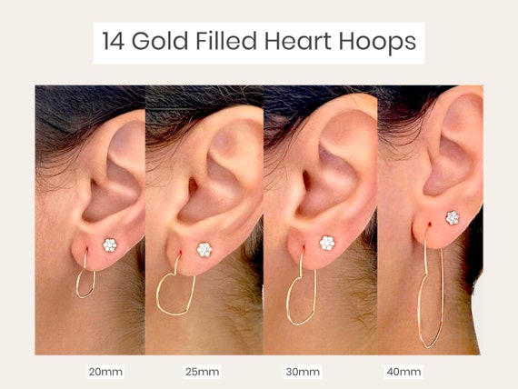 Gold Wire Heart Hoop Earrings