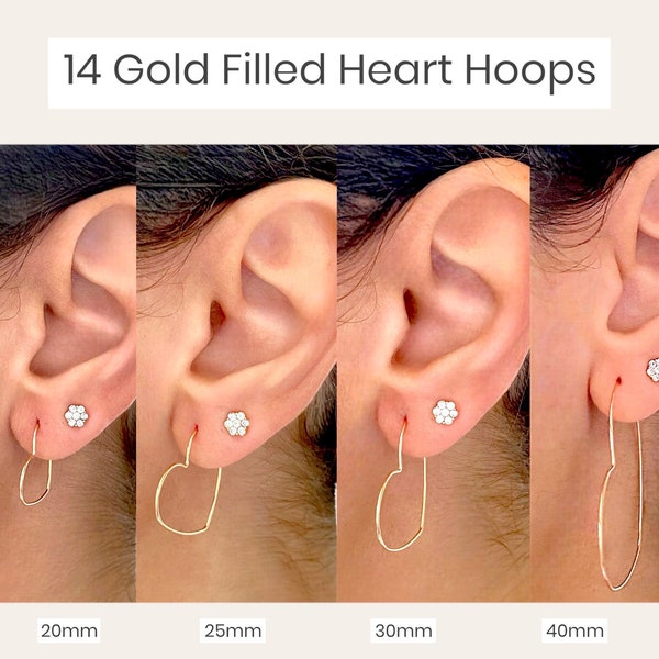 Cerchi a cuore, orecchini a cuore in filo d'oro, orecchini riempiti in oro 14K, orecchini minimalisti, orecchini a cerchio a cuore aperto, orecchini a forma di cuore sottile