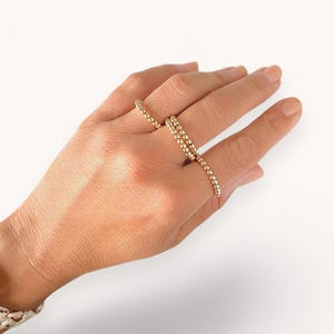 14K ゴールドフィルド 3 mm ビーズリング、ストレッチフィット、ミニマリストスタッキングリング