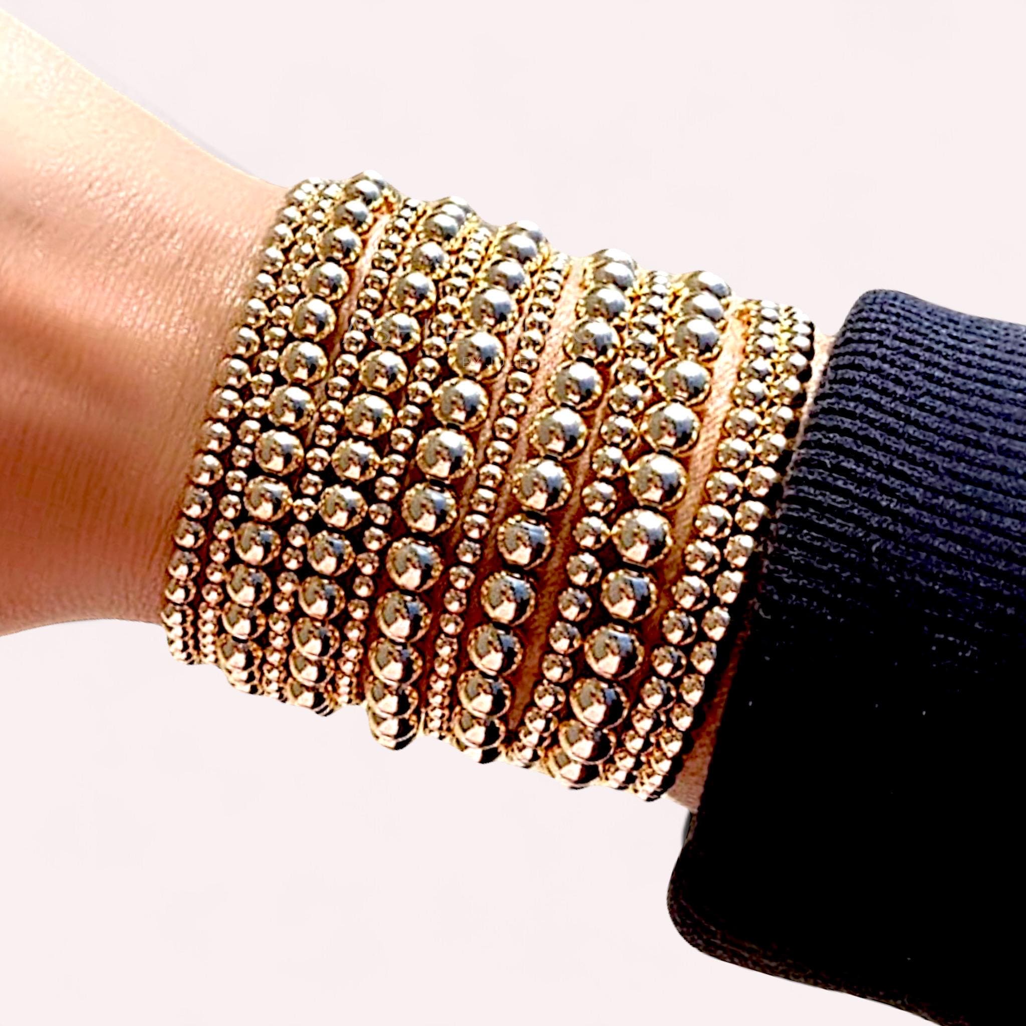 14K Gold Filled Beaded Bracelet Set: Stackable Waterproof Jewelry