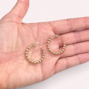 Gold Beaded Hoop Earrings, Dainty Hoops, Everyday Earrings, Gold Ball Hoops, Handmade Gold Jewelry, Gold Filled Earrings, Gifts for Her