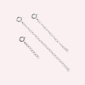 May include: Three silver chain extenders of different lengths. Each extender has a lobster clasp on one end and a jump ring on the other.