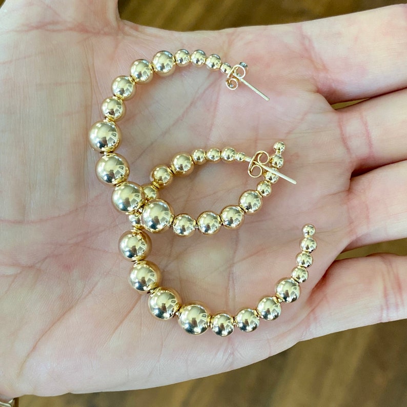 Gold Beaded Hoops Ball Hoop Earring Gold Ball Hoops Bead Etsy
