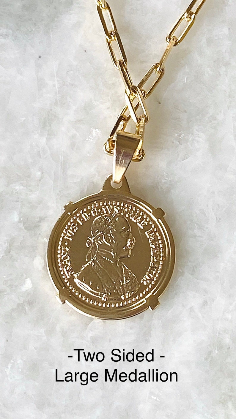 Coin Necklace Paperclip Chain Necklace Medallion Disc Etsy