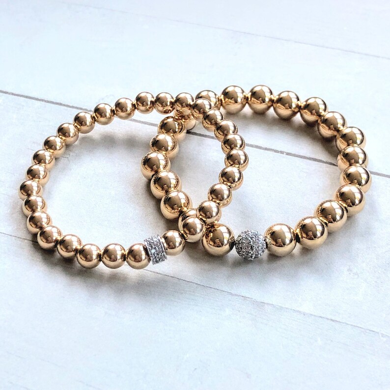 No Tarnish 14K Gold Bead Bracelet Gold Filled Stretch Fit Etsy