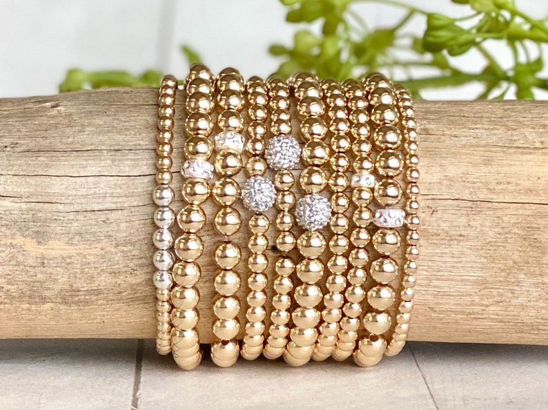 14K Gold Filled Bead Bracelets Stretch Fit Gold Ball Bracelet Etsy