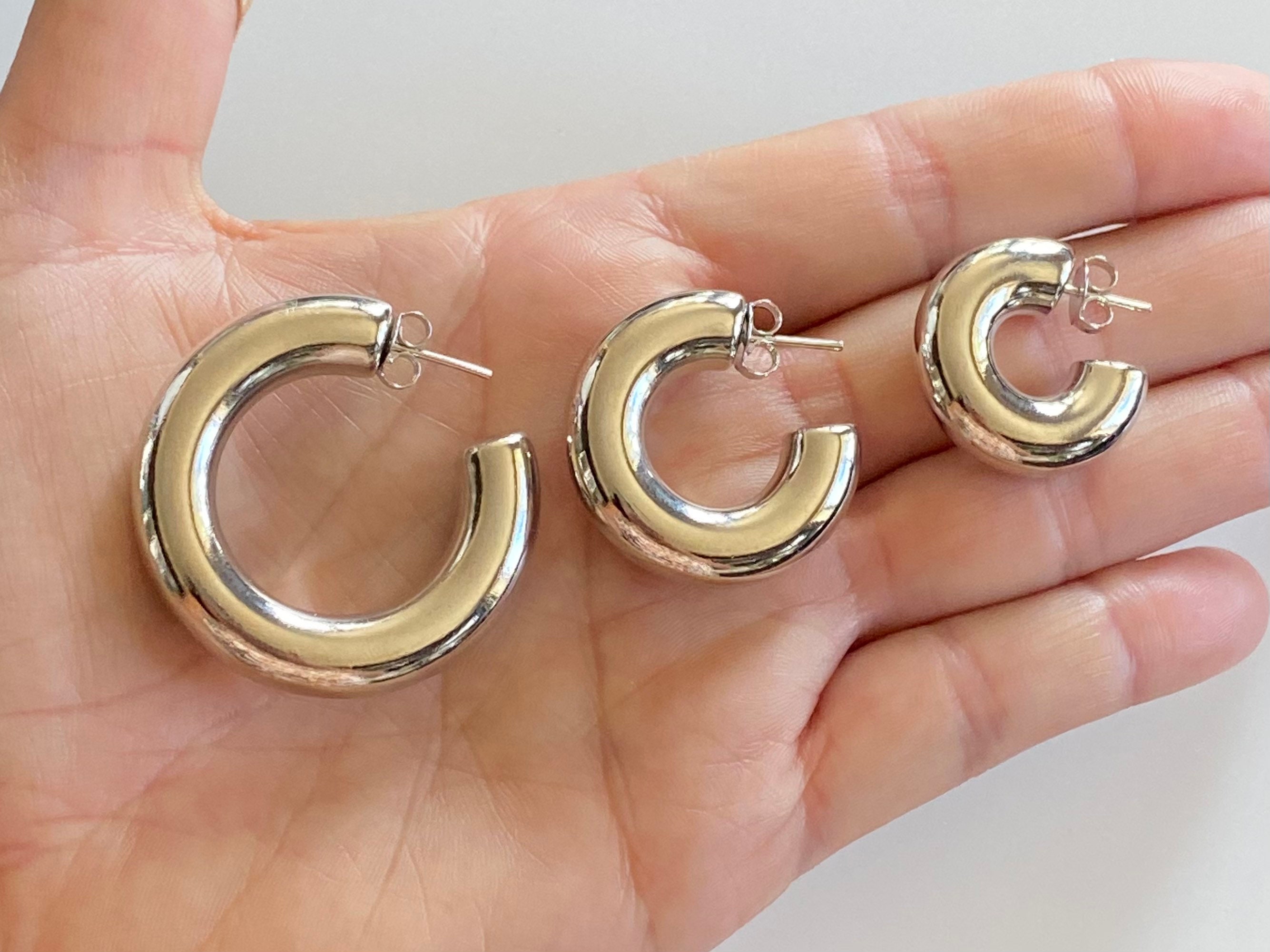 ●TATIANA● Silver 925 Minimal Bold Hoop Earrings EC1993 SM Thick Silver Hoop Earrings, 8mm Wide Lightweight Chunky